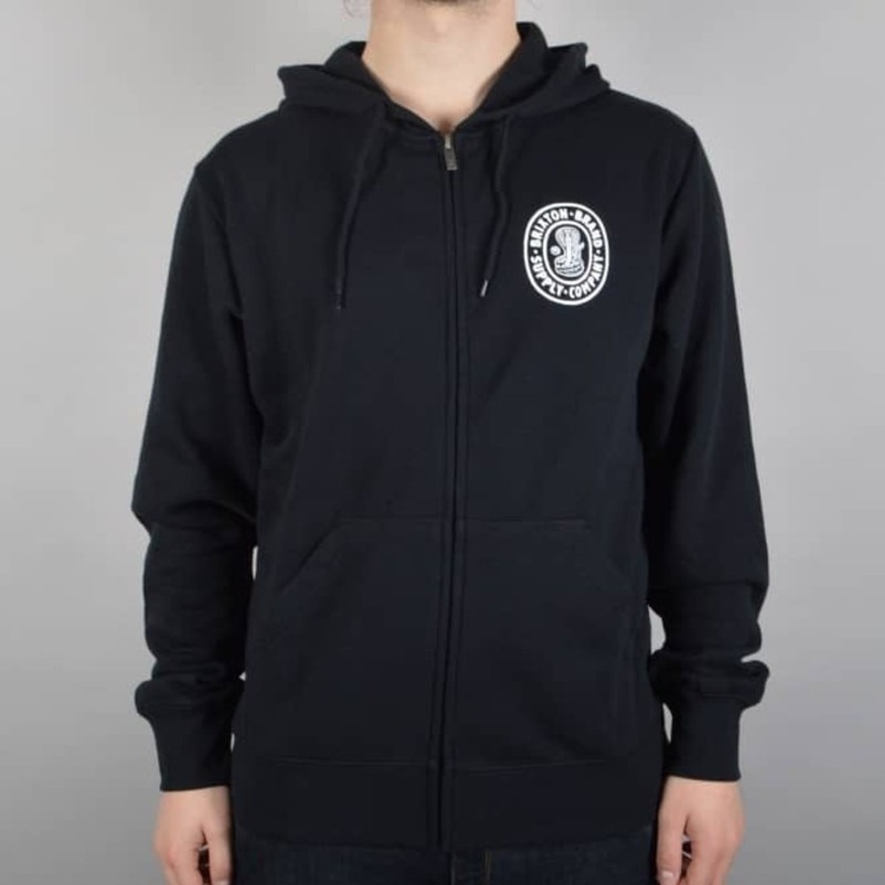 Brixton Pace Zip-up Hoodie Men's Size L Black Drawstring Kangaroo Fleece Lined